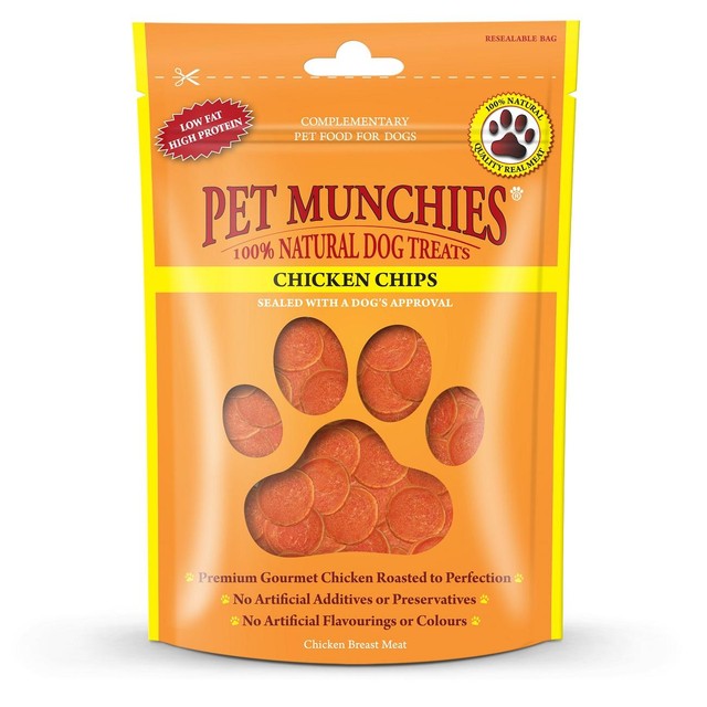 Pet Munchies chicken chips dog treats 100g, imported from the UK