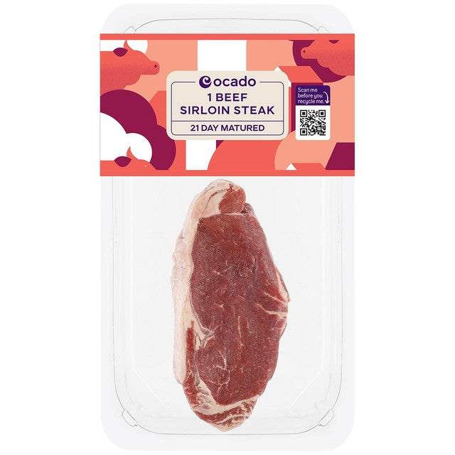 Ocado beef sirloin steak 225g, imported from the UK