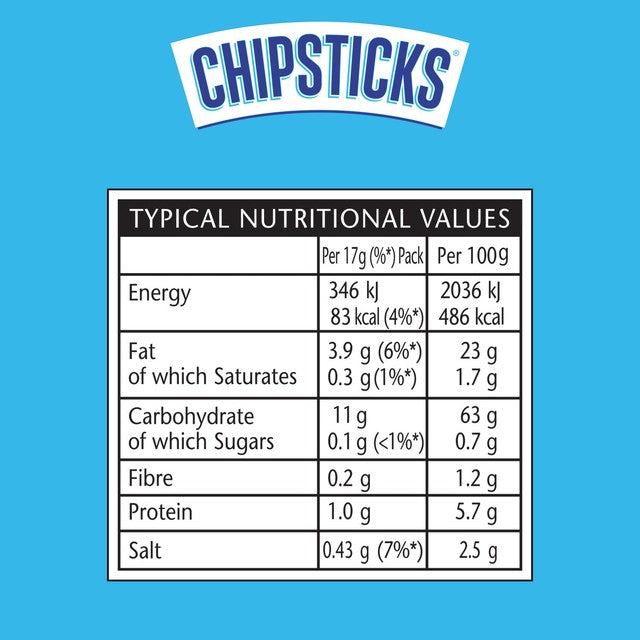 Smiths Chipsticks Salt & Vinegar crisps multipack 6x17g - British product