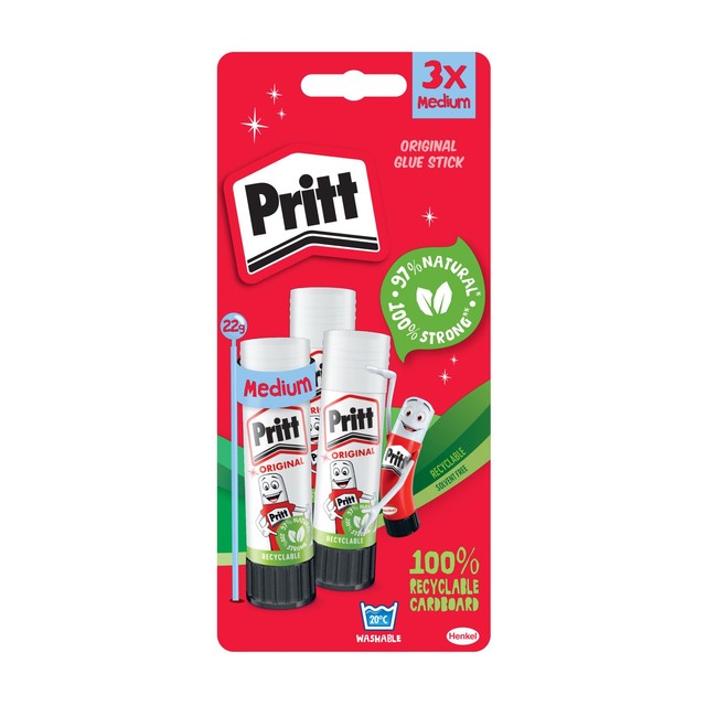 Pritt glue stick 3 x 22g, imported from the UK