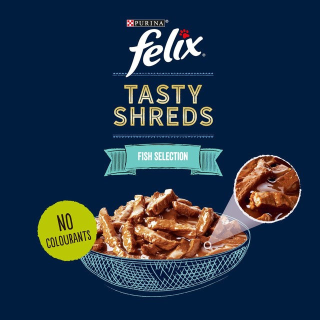 Felix Tasty Shreds Fish Selection in Gravy wet cat food 12 x 80g - British product