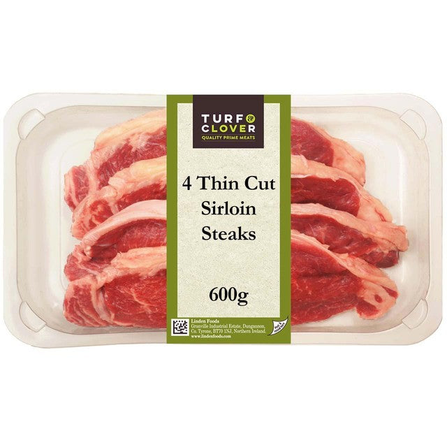 Turf & Clover thin cut sirloin steaks 4 pack 600g (British brand)