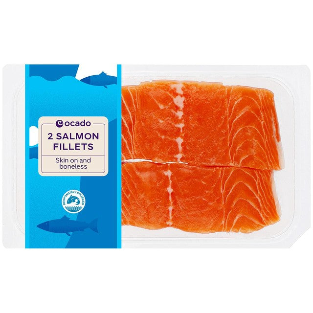 Ocado salmon skin on mid/tail fillets 240g, imported from the UK