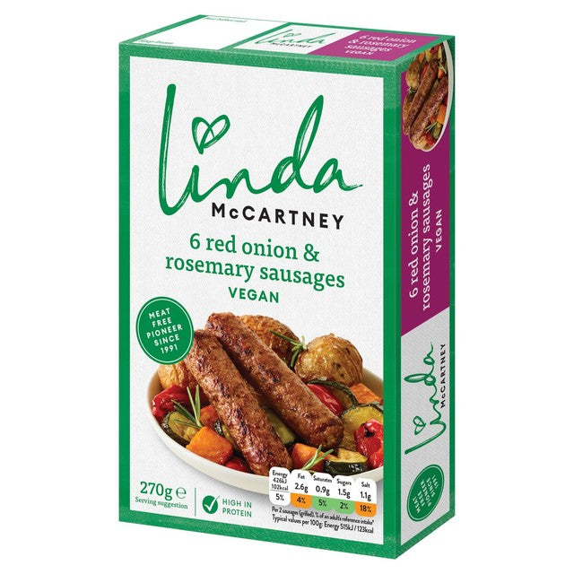 Linda McCartney vegetarian sausages with red onion and rosemary 270g, UK version