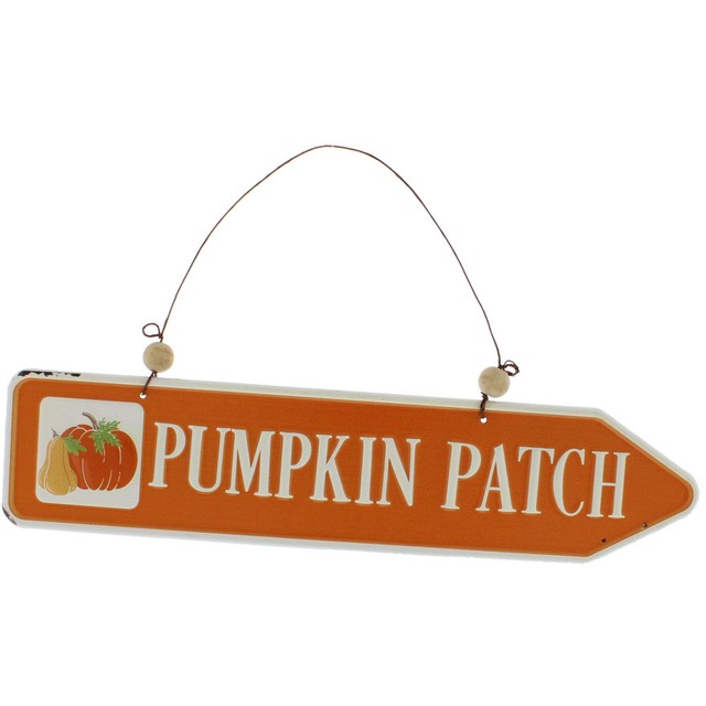 Festive Autumn Halloween orange metal pumpkin patch sign 31cm - British product