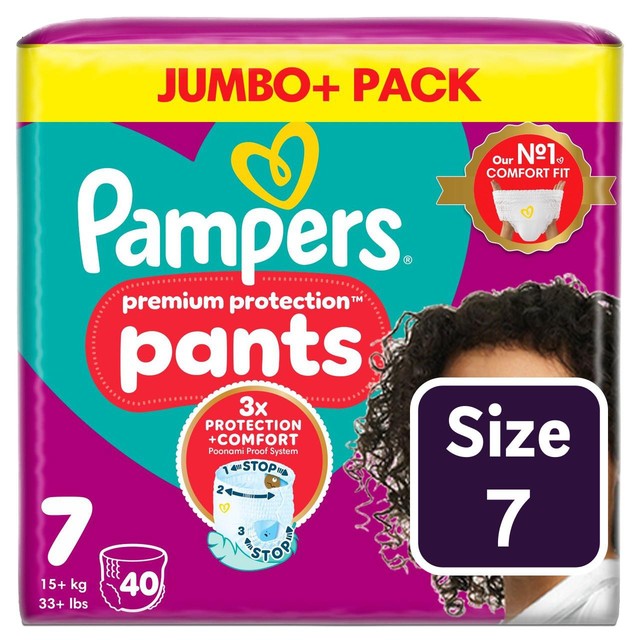 Pampers Premium Protection nappy pants size 7 jumbo pack, imported from the UK