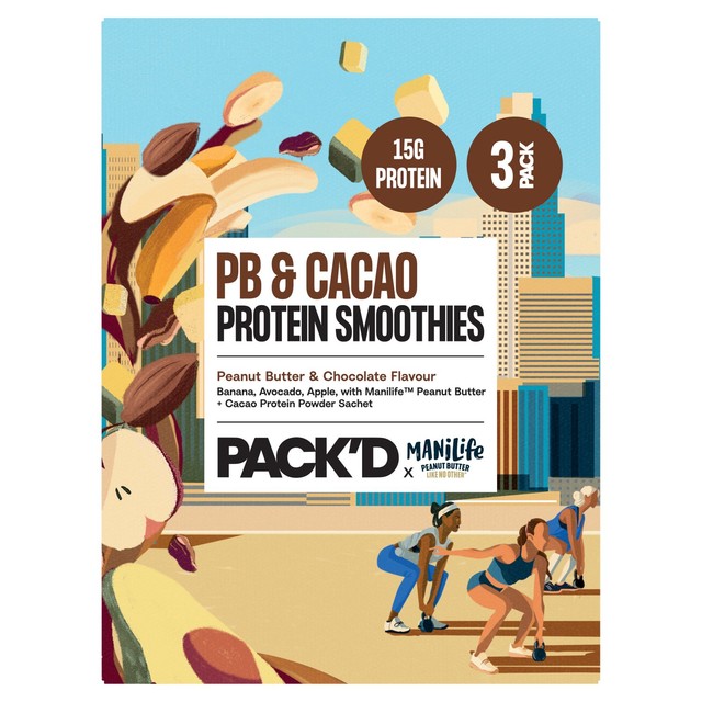 Pack'd Peanut Butter & Chocolate Protein Smoothie Kits 3 x 146g, imported from the UK