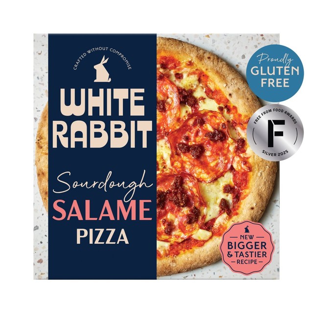 White Rabbit gluten free sourdough salame pizza 410g (British brand)