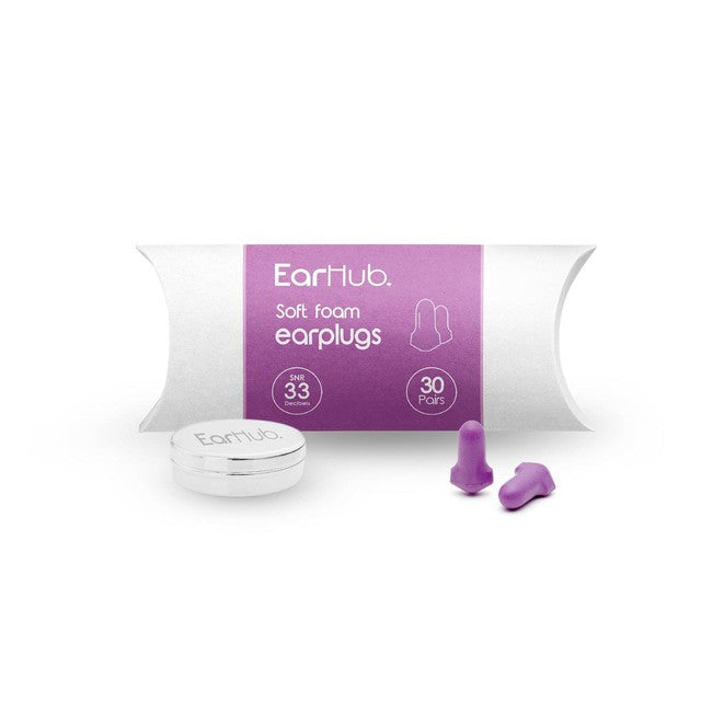 EarHub Purple Soft Foam Earplugs 30 pairs - British product