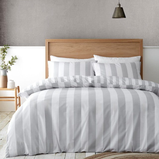 Catherine Lansfield Cove Stripe Silver Double Duvet Set - British product