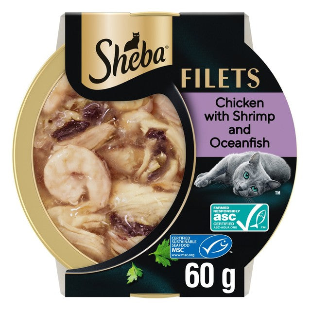 Sheba cat food tray with chicken, shrimp and ocean fish in gravy 60g (British brand)