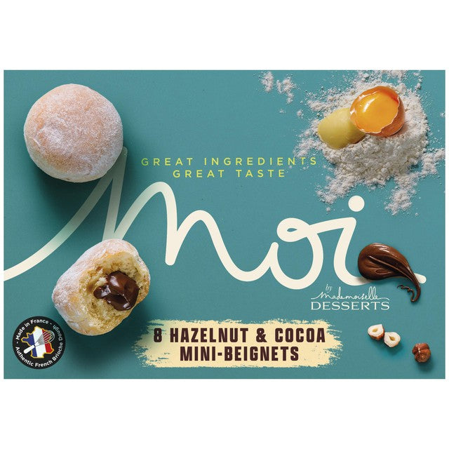 Moi by Mademoiselle Desserts cocoa hazelnut filled mini beignets, imported from the UK