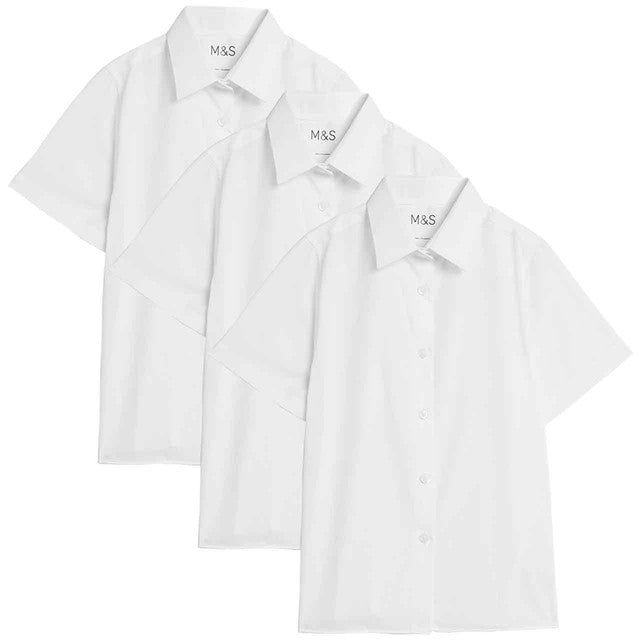 M&S Girls School Shirt White 3 Pack, imported from the UK