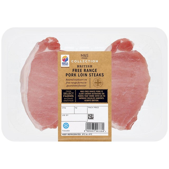 M&S British Free Range Pork Loin Steaks 310g, imported from the UK