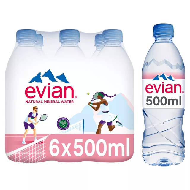 Evian still mineral water 6 x 500ml bottles - British product