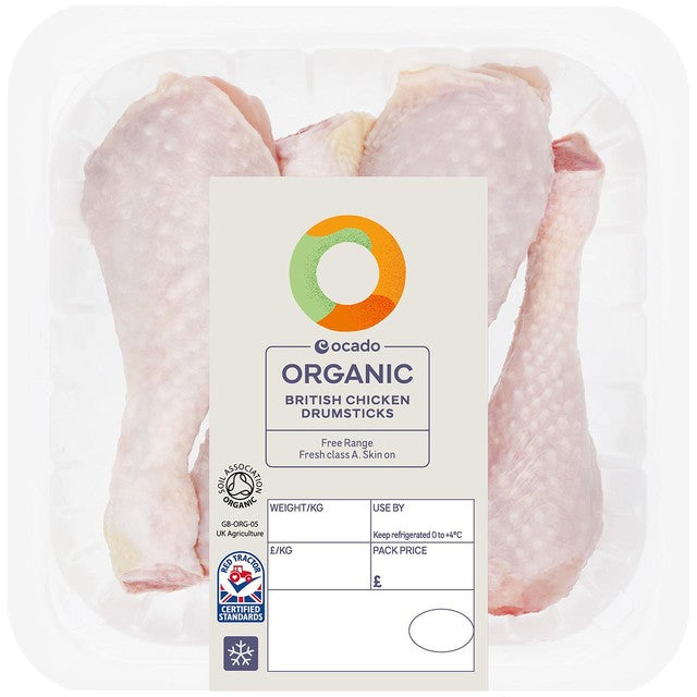 Ocado organic free range chicken drumsticks 475g, imported from the UK