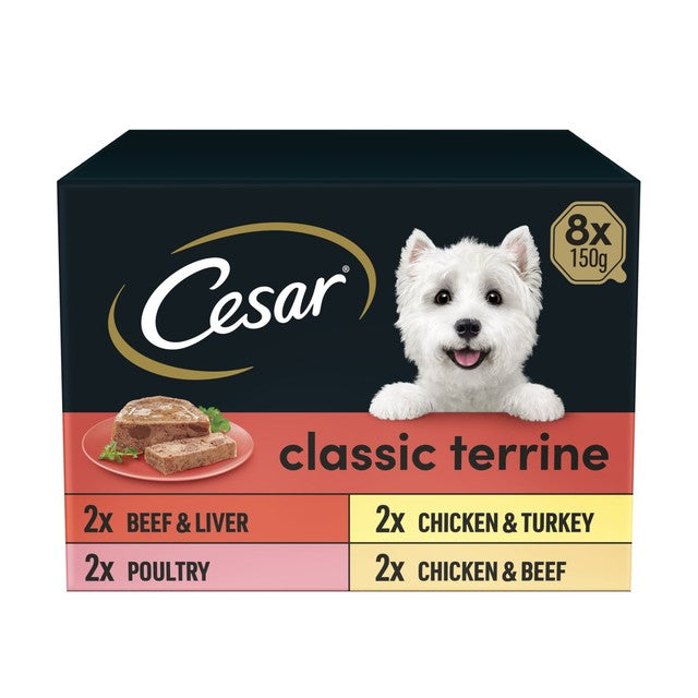 Cesar mixed flavour wet dog food trays 8 x 150g - British product