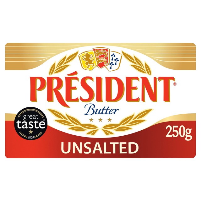 President unsalted block butter 250g, imported from the UK