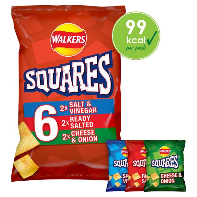 Walkers Squares mixed flavour potato snacks 6 x 22g multipack (British brand)
