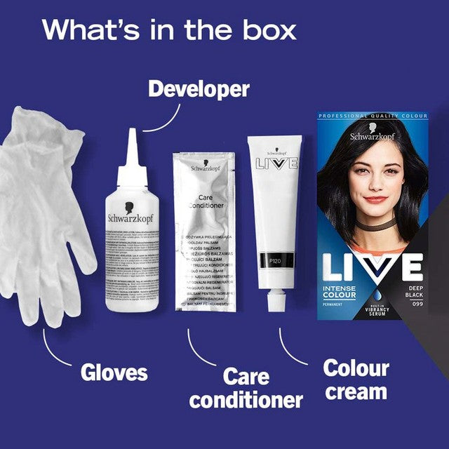 Schwarzkopf Live Deep Black 99 permanent hair dye (British brand)