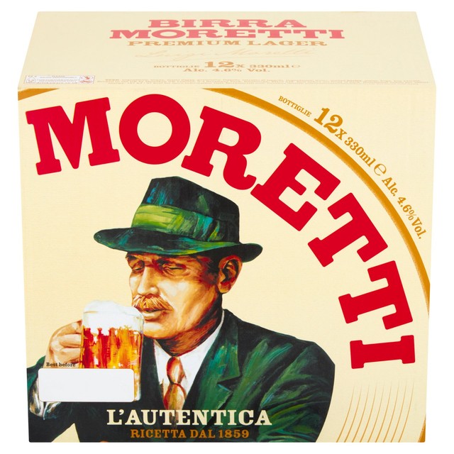 Birra Moretti lager beer 12 x 330ml bottles - British product