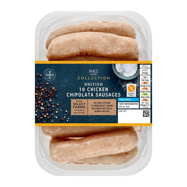 M&S chicken chipolata sausages 340g, imported from the UK