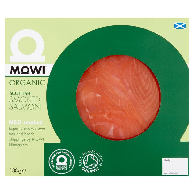Mowi organic mild smoked salmon slices 100g, imported from the UK