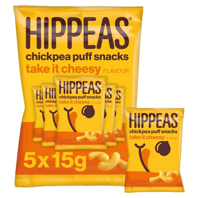 Hippeas chickpea puffs Take it Cheesy 5 x 15g multipack, UK version