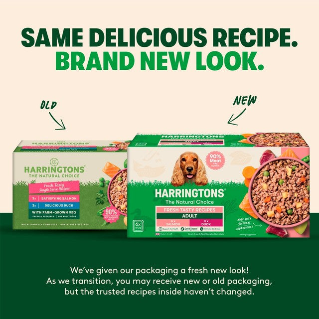Harringtons grain free wet dog food tray salmon duck 6x150g, UK version