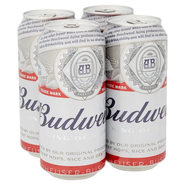 Budweiser lager beer cans 4 x 440ml - British product