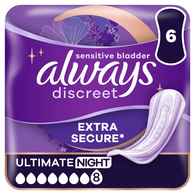 Always Discreet Ultimate Night Incontinence Pads 6 pack - British product