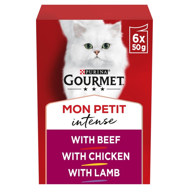 Gourmet Mon Petit wet cat food variety with beef, chicken, lamb 6 x 50g pouches, UK version