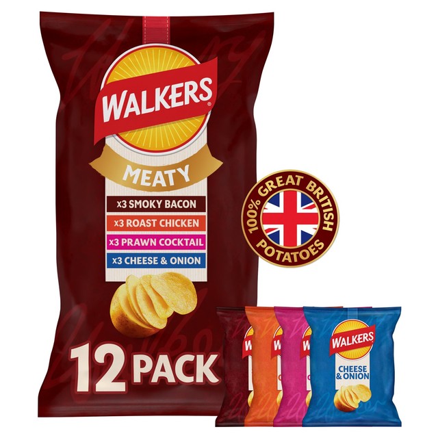 Walkers Meaty Variety crisps 12 pack, imported from the UK