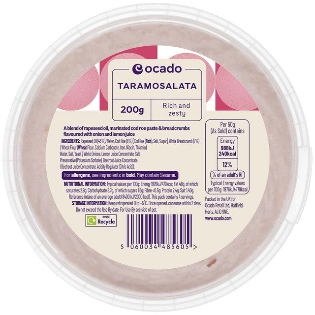 Ocado taramosalata dip 200g, imported from the UK