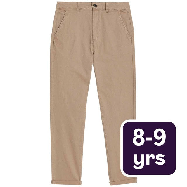 M&S Boys Cotton Rich Chinos Stone 8-9 years, imported from the UK