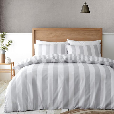 Catherine Lansfield Cove Stripe Silver Single Duvet Cover Set