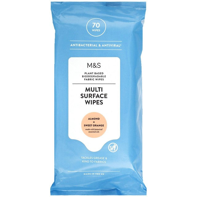 M&S antibacterial wipes almond sweet orange 70 wipes, imported from the UK