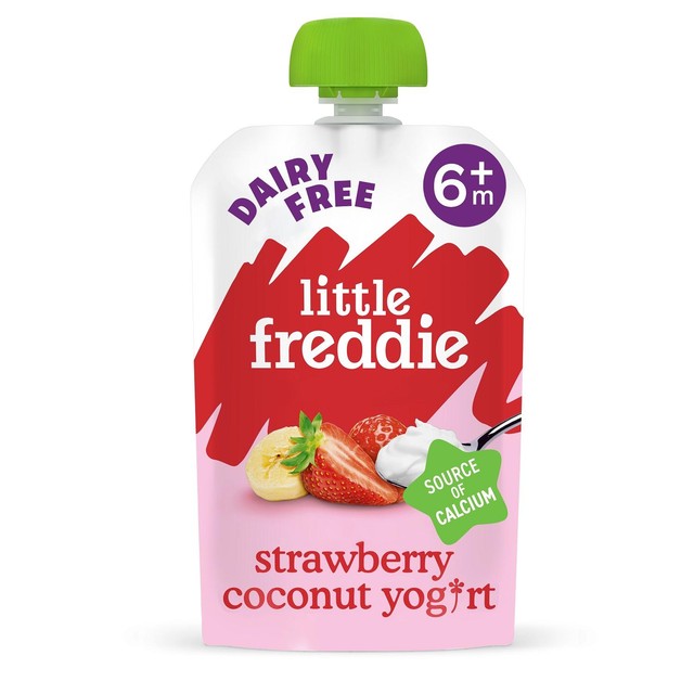Little Freddie dairy-free strawberry yoghurt baby food pouch 90g, UK version