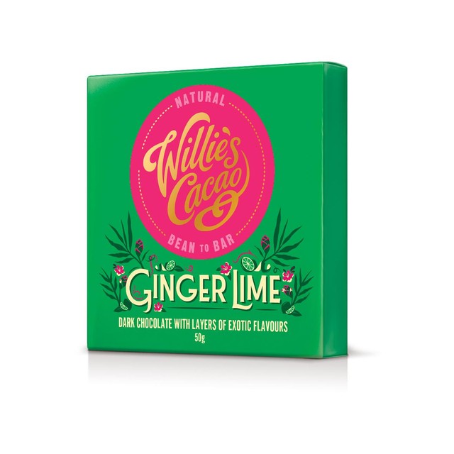 Willie's Cacao vegan dark chocolate with ginger and lime 50g (British brand)
