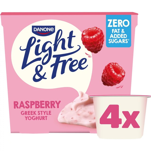 Light & Free raspberry Greek style yoghurt 4 x 115g multipack, UK version