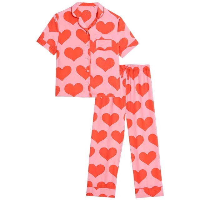 M&S satin heart pyjamas pink 7-8 years, imported from the UK