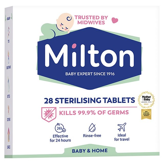 Milton sterilising tablets 28 pack, imported from the UK
