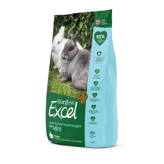 Burgess Excel Junior & Dwarf Rabbit Nuggets with Mint 3kg - British product