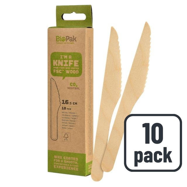BioPak wooden knives 10 per pack - British product