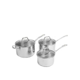 M&S silver 3 piece stainless steel pan set, imported from the UK