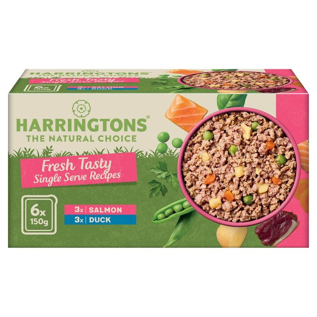 Harringtons grain free wet dog food tray salmon duck 6x150g, UK version