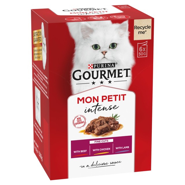 Gourmet Mon Petit wet cat food variety with beef, chicken, lamb 6 x 50g pouches, UK version