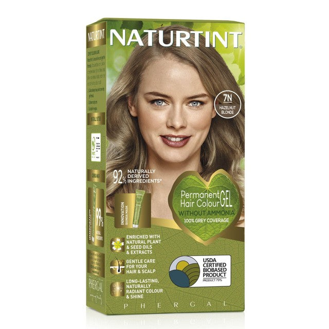 Naturtint Permanent Hair Colour Gel 7N Hazelnut Blonde kit, imported from the UK