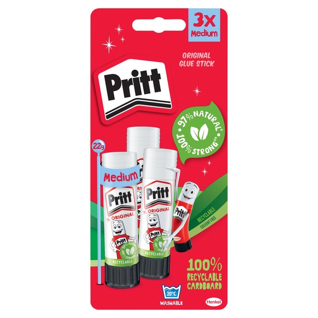 Pritt glue stick 3 x 22g, imported from the UK