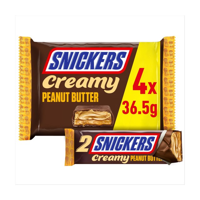 Snickers creamy peanut butter and milk chocolate snack bars 146g (British brand)